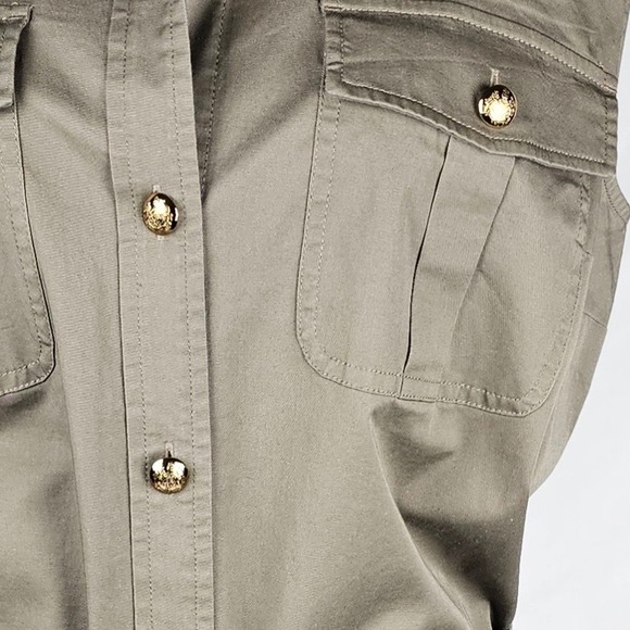 Lauren Ralph Lauren Khaki Utility Shirt Dress Belted Gold Buttons Midi Size 14 - Picture 6 of 16